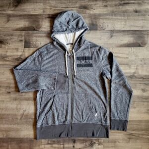 Toms Hoodie Full Zip Hooded Sweatshirt Men's Medium M Grey Black Logo Casual EUC